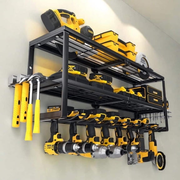 26 in. W x 12.2 in. H x 7.9 in. D 3-Layer Metal Rectangular Tool Shelf in Black, Power Tool Organizer Storage Rack