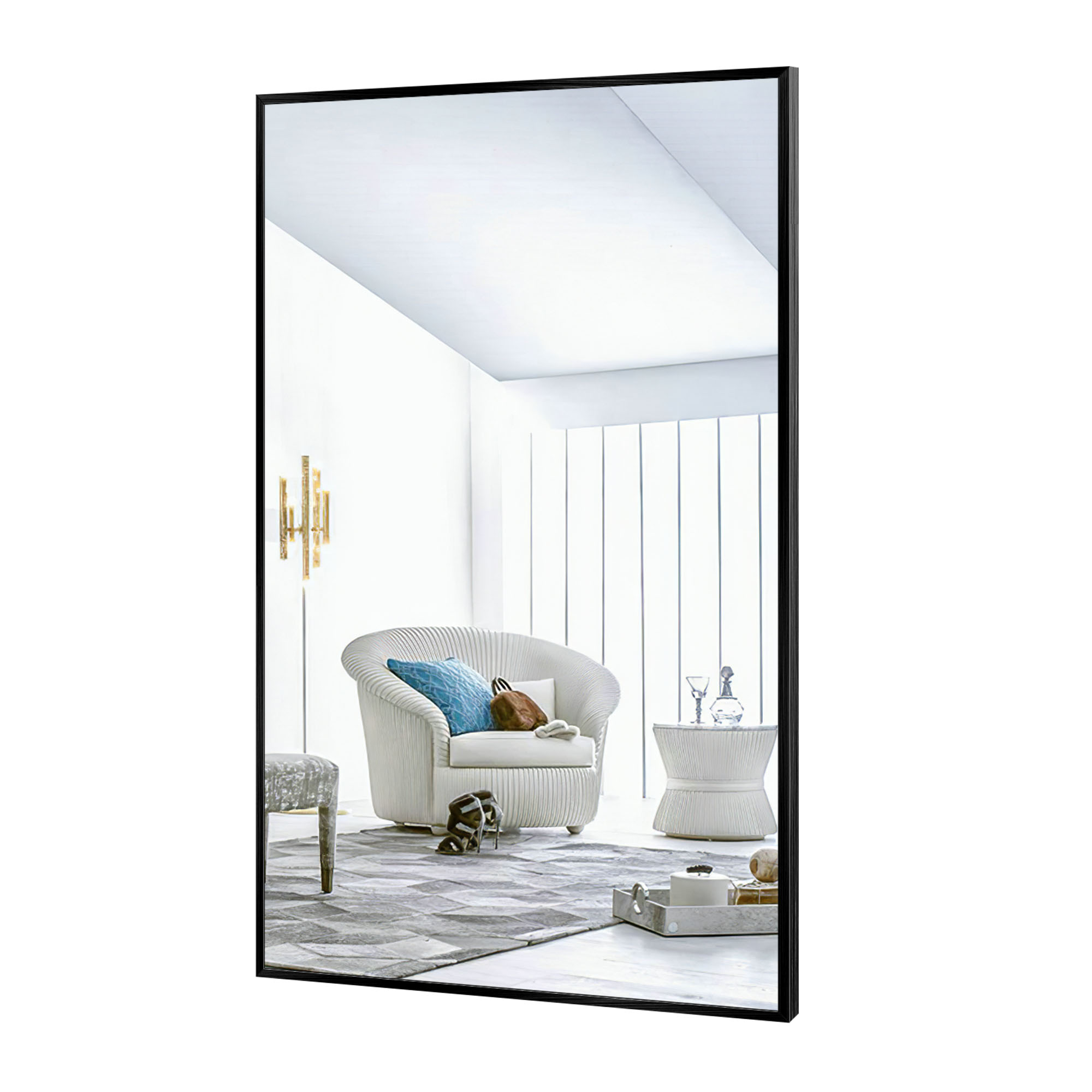 26 in x 38 in Black Modern Wall Mirror