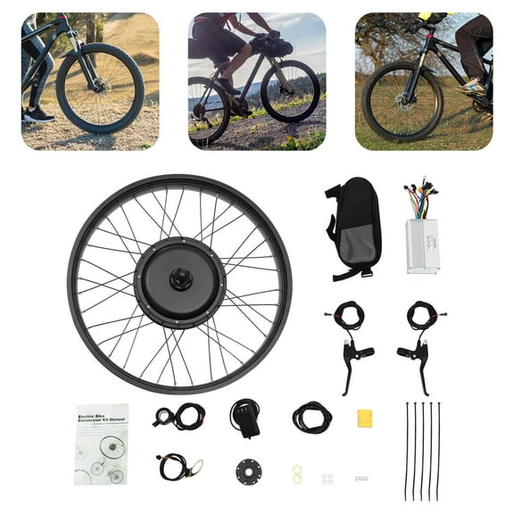 26 inch 1000W E-Bike Conversion Kit, Brushless Gearless Motor Front Wheel Electric Bicycle Hub Motor Kit, LCD Display Electric Bike Conversion Kit 1000W 48V with Pedal Assist Sensor 520rpm,42-50km