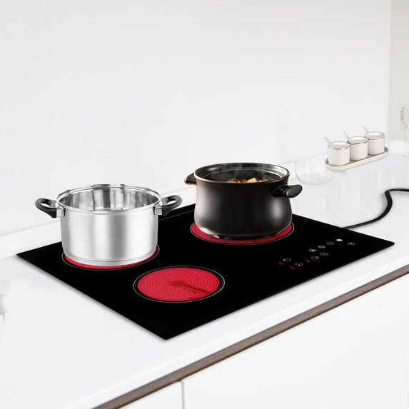 26-inch 3-Burner Ceramic Cooktop with Infrared Heating, 2600W Electric Countertop & Built-in Stove, 9 Power Levels & Digital Timer, 176-1202°F Temp Control - Compatible with All Pots & Pans