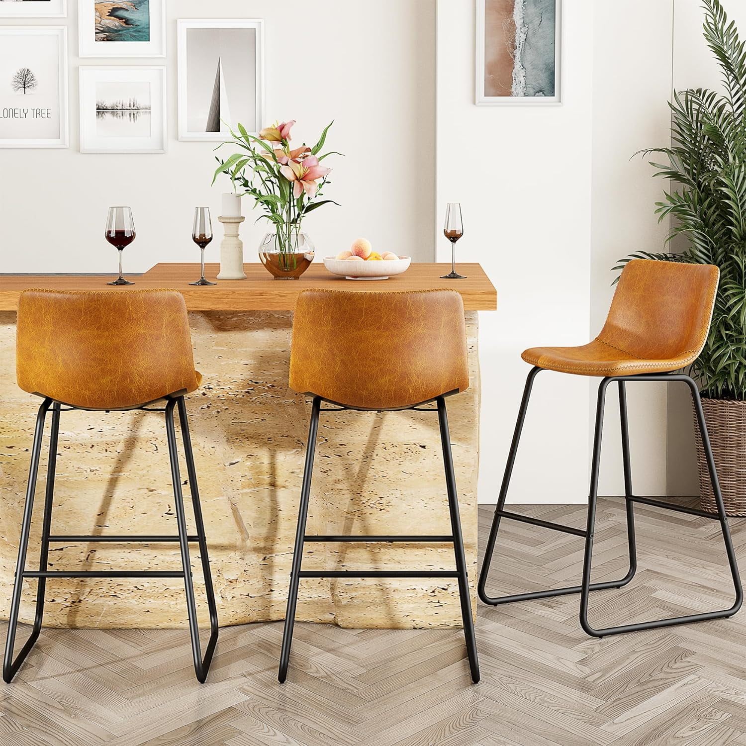 26 inch Bar Stools Modern Bar Height Barstools Faux Leather Barstools