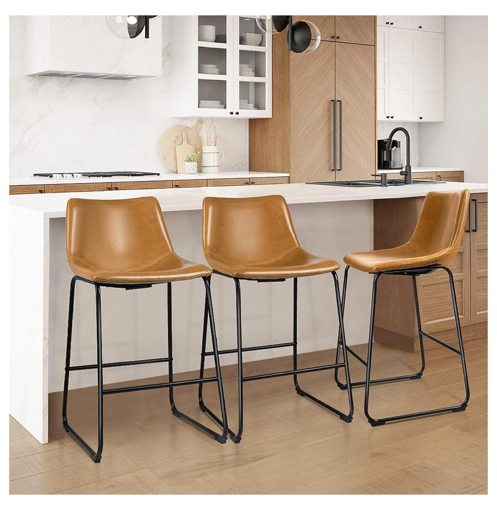 26 inch Bar Stools Set of 3, Modern Counter Height Bar Stools, Faux