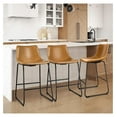26 inch Bar Stools Set of 3, Modern Counter Height Bar Stools, Faux