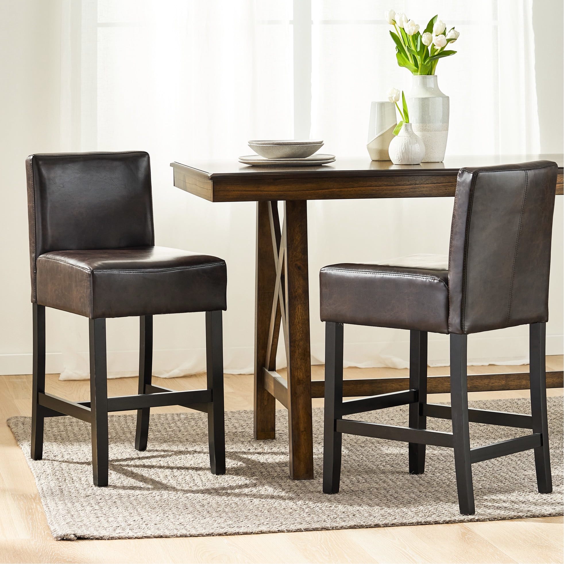 16 Stools 26-inch Brown Leather Counter Stools (pair Of Classy Stools ...