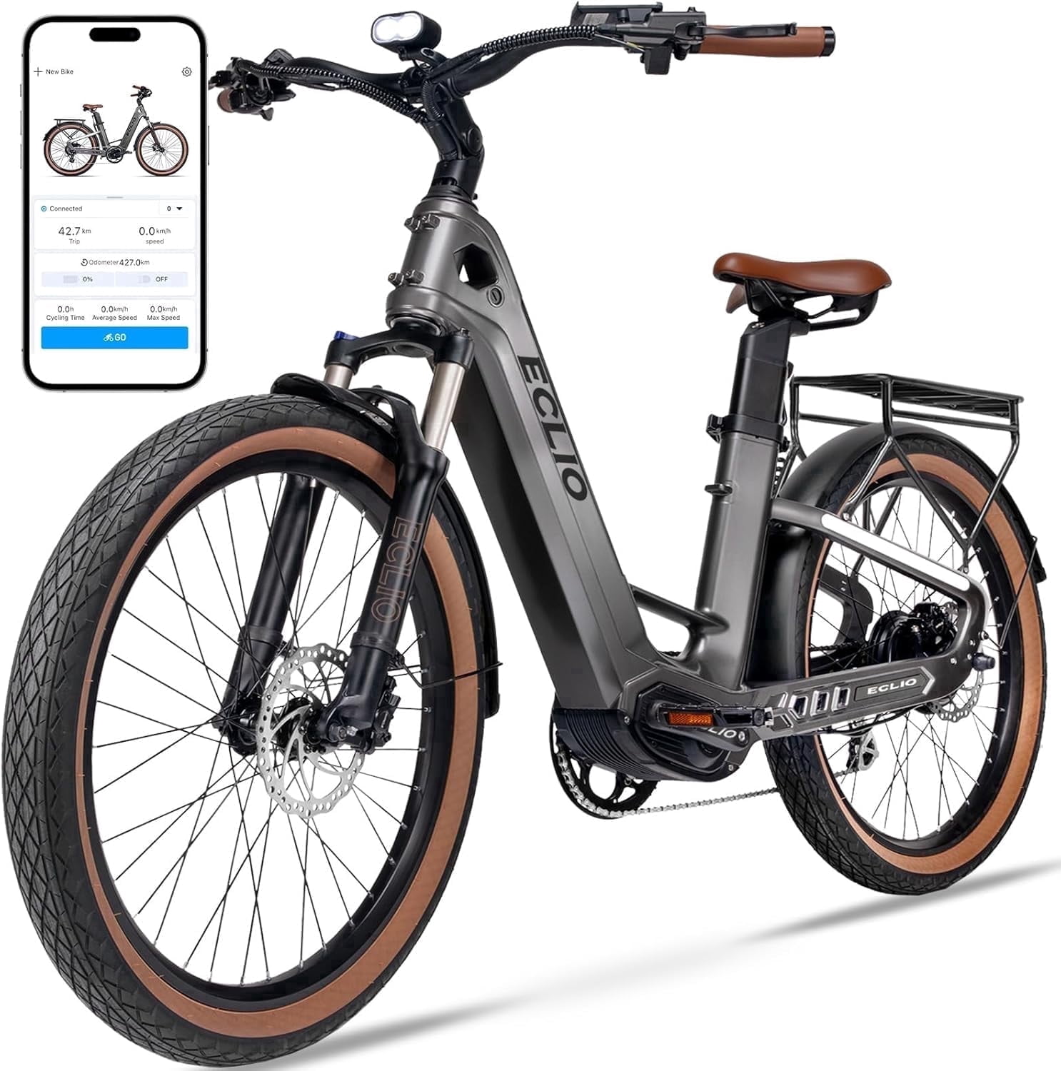 26" Carbon Fiber Electric Bike for Adults, 750W Motor 24MPH Lightweight Commuter E-Bike, 48V Dual Battery 128 Miles Long Range, 13+ Adult Electric Bicycle - Gray