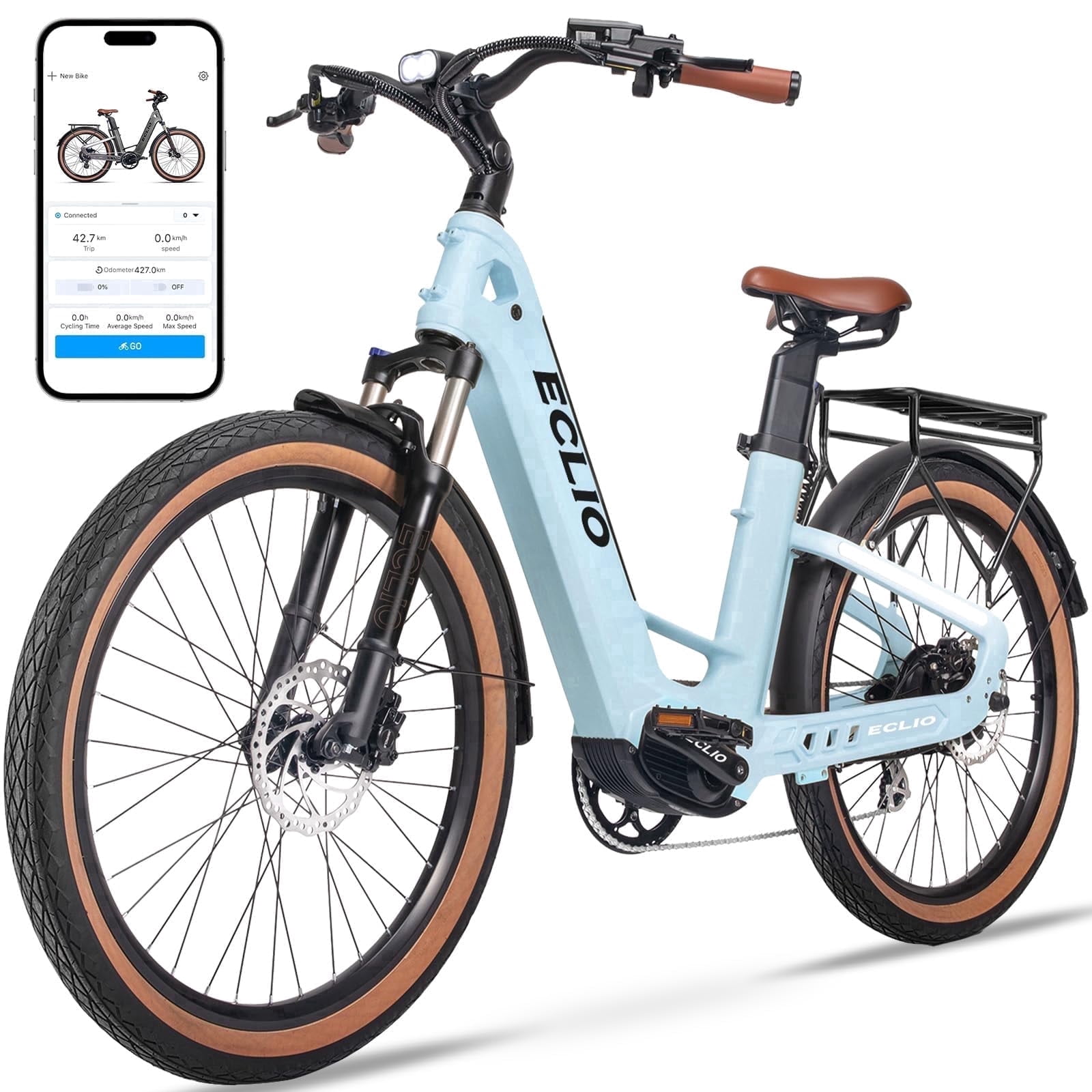 26" Carbon Fiber Electric Bike for Adults, 750W Motor 24MPH Lightweight Commuter E-Bike, 48V Dual Battery 128 Miles Long Range, 13+ Adult Electric Bicycle - Blue