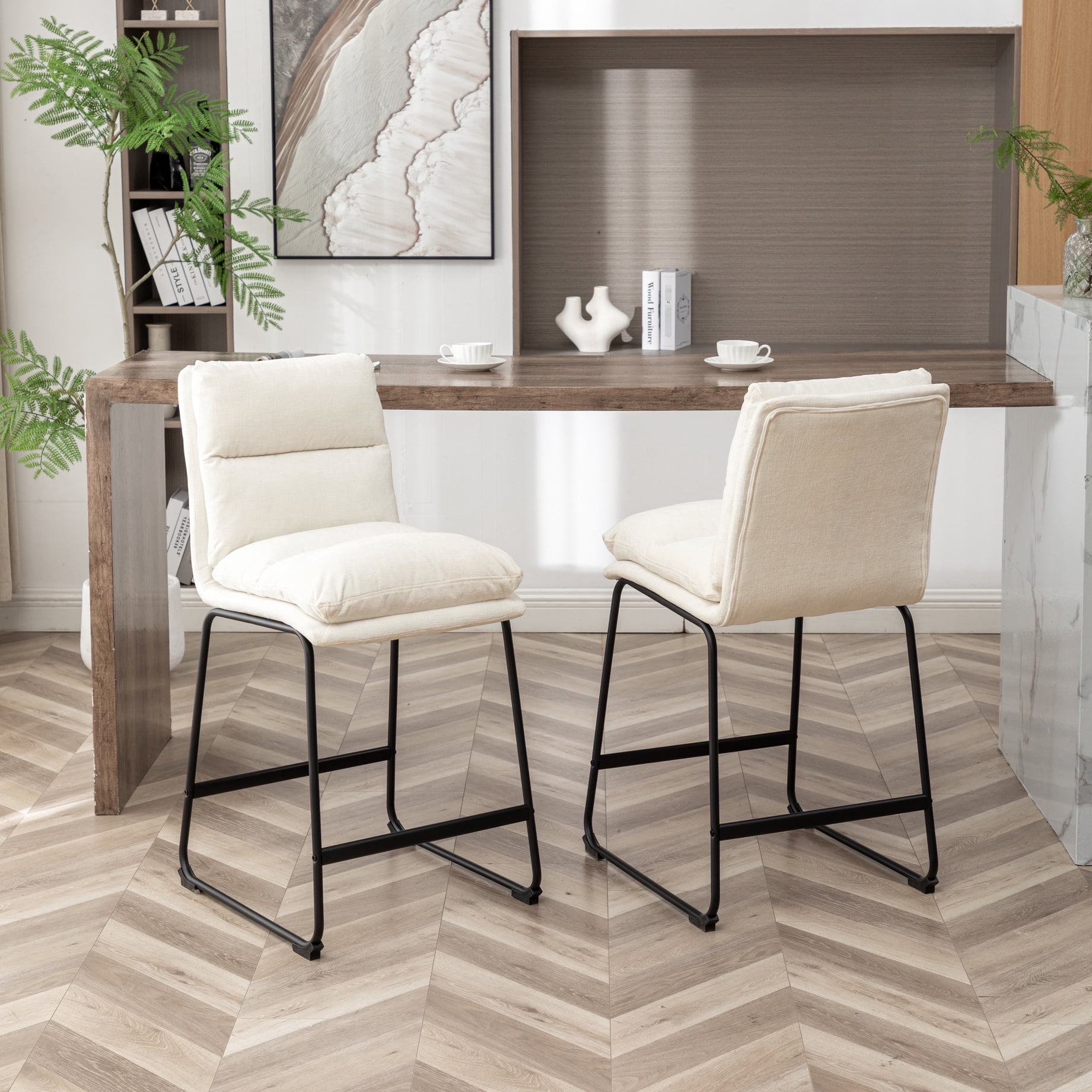 26-inch Counter Height Stools Of 2, Vanilla White Upholstery ...