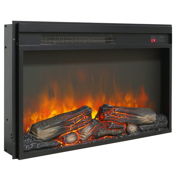 26 inch Electric Fireplace Insert with Remote Control and Timer,Unique Ultra Thin Heater with Log Set and Realistic Flame,Free Standing Fireplace Heater with Overheating Protection,1400W,for Indoor
