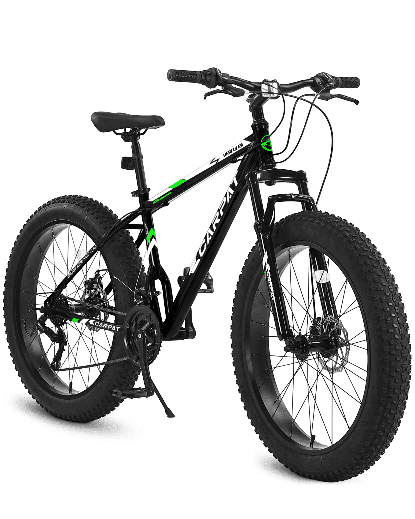 26 inch Fat Tire Mountain Bike for Adult, Outdoor Cycling Bike with 21-Speed for Men Women, High Carbon Steel Frame, Dual Disc Brake, 4 Inch Wide Tires, Front Suspension, Anti-Slip Bikes, Black