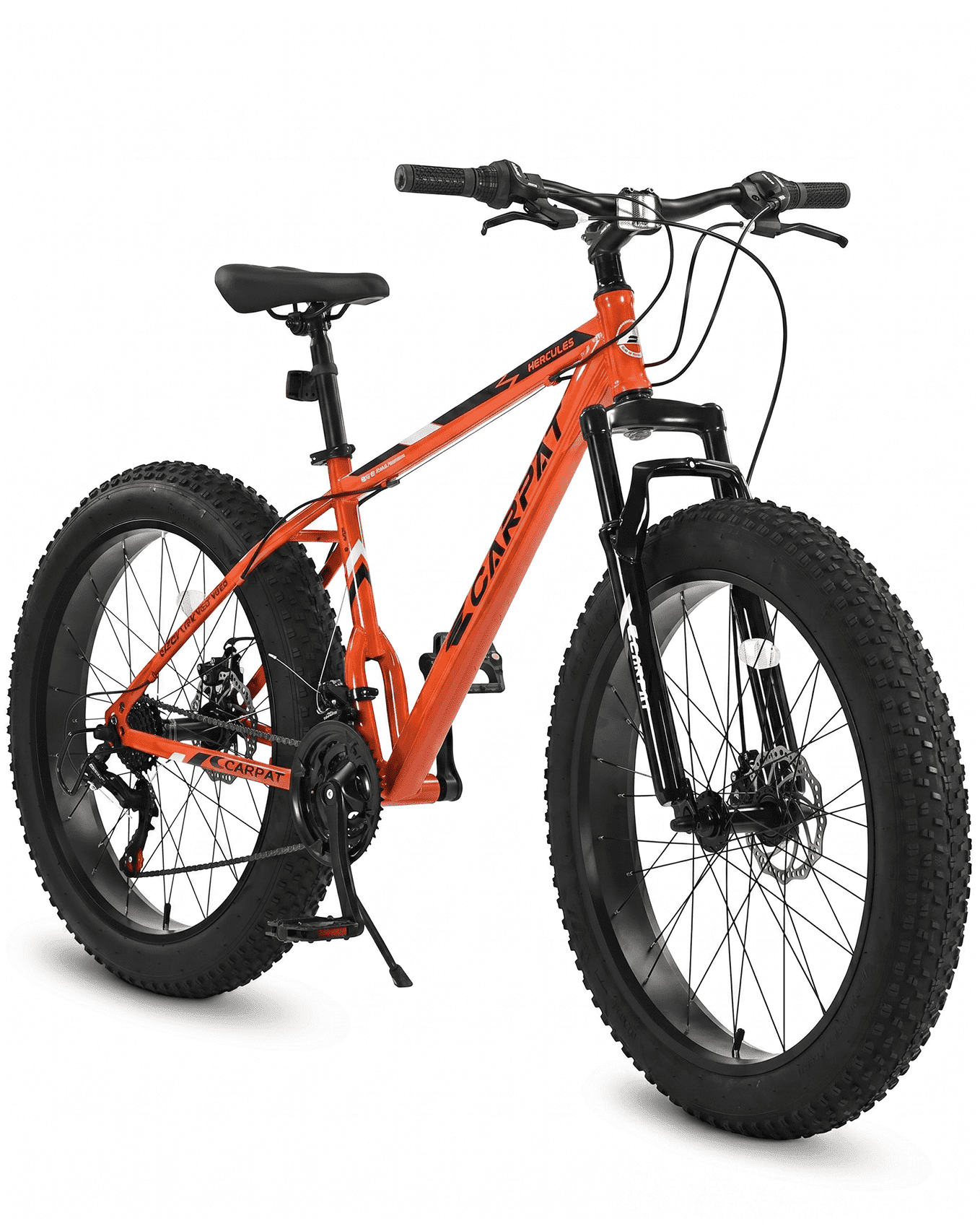 26 inch Fat Tire Mountain Bike for Adult, Outdoor Cycling Bike with 21-Speed for Men Women, High Carbon Steel Frame, Dual Disc Brake, 4 Inch Wide Tires, Front Suspension, Anti-Slip Bikes, Orange