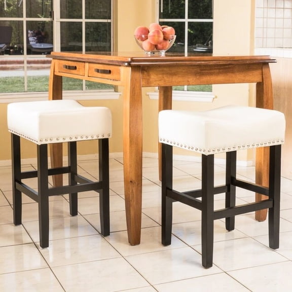 26-inch Leather Counter Stool (2 ) - Bonded Saddle Seat, Comfy Cushion, Hardwood Frame 26" Backless Stools ( Of 2) Stylish Upholstery, Comfortable Padded Cushions, Construction, Slide Easily Under