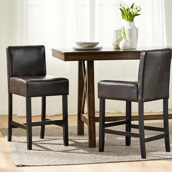26-inch Leather Counter Stools, Brown (2-piece Set) | Add Warmth to Home's Popular Areas | Bonded Leather & Simple Design | Quick Clean for Fresh Appearance