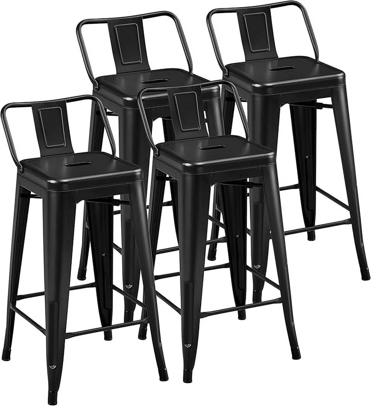 26 inch Metal Bar Stools Set of 4 Counter Height Barstools with Low ...