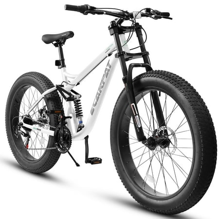 26 inch Mountain Bike,Full-Suspension 21 Speeds Drivetrain with Disc-Brake MTB Bicycle, 26*4" Fat tire Bike for Men