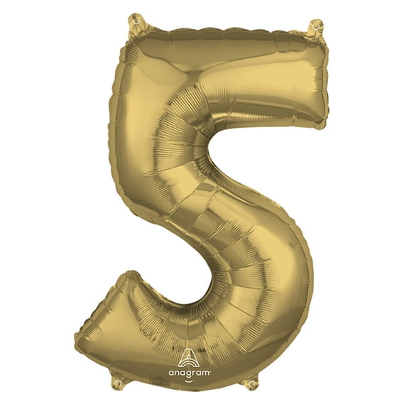 26 inch Number 5 - Anagram - White Gold Foil Mylar Balloon - Party Supplies Decorations