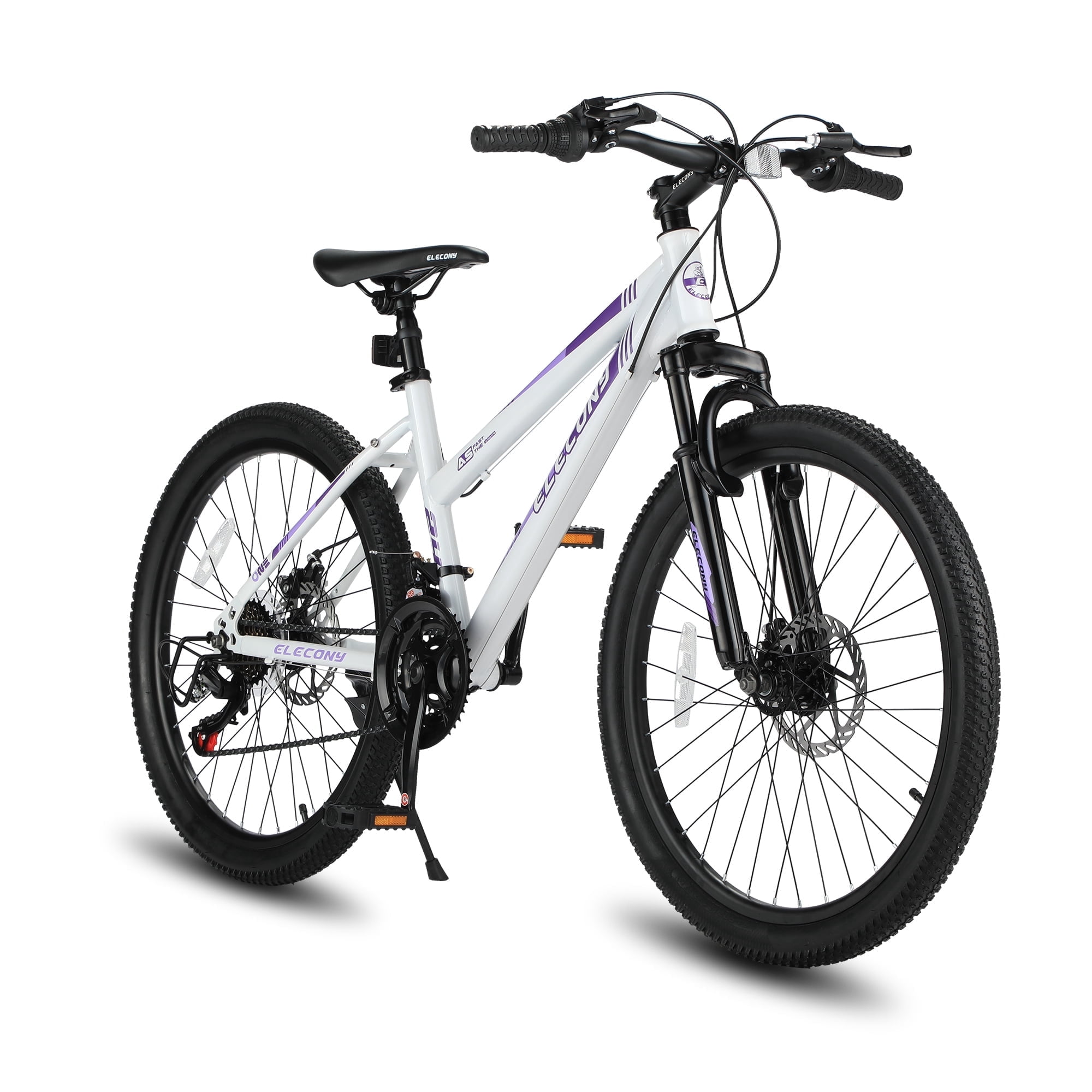 26 inch Women Mountain Bike, 21 Speeds Female Mountain Bicycle with Steel Frame, Dual Disc Brakes and 100mm Front Suspension, MTB Bike for Urban Trail Snow Commuter, White