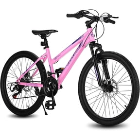 26 inch Women Mountain Bike, 21 Speeds Mountain Bicycle with Steel Frame, Dual Disc Brakes and 100mm Front Suspension, MTB Bike for Urban Trail Snow Commuter, Pink