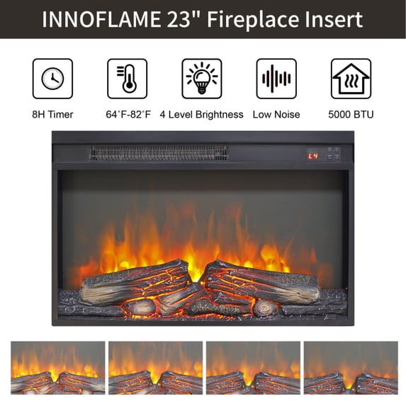 26 inch electric fireplace insert, ultra thin heater with log set & realistic flame, remote control with timer, overheating protection
