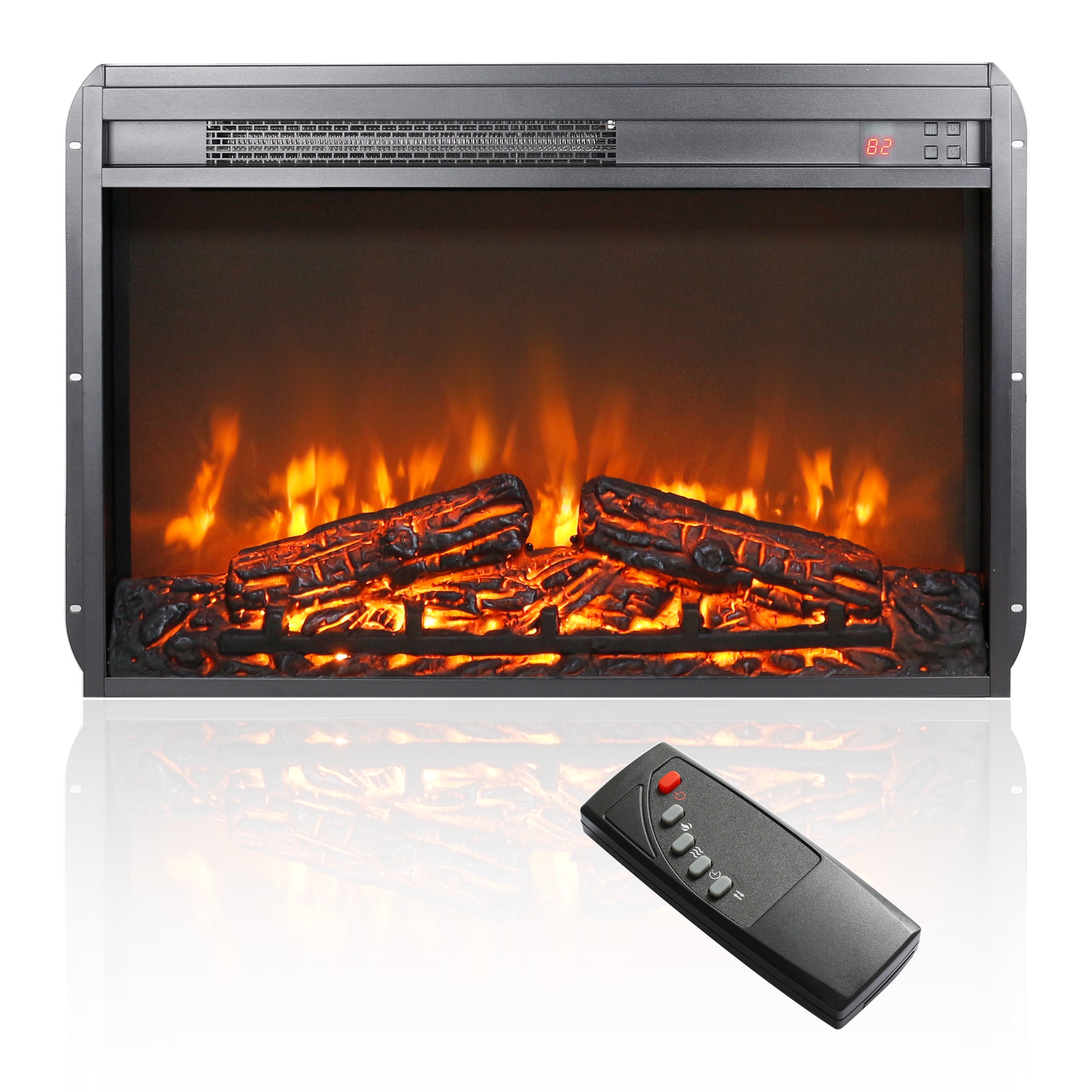26 inch electric fireplace insert, ultra thin heater with log set