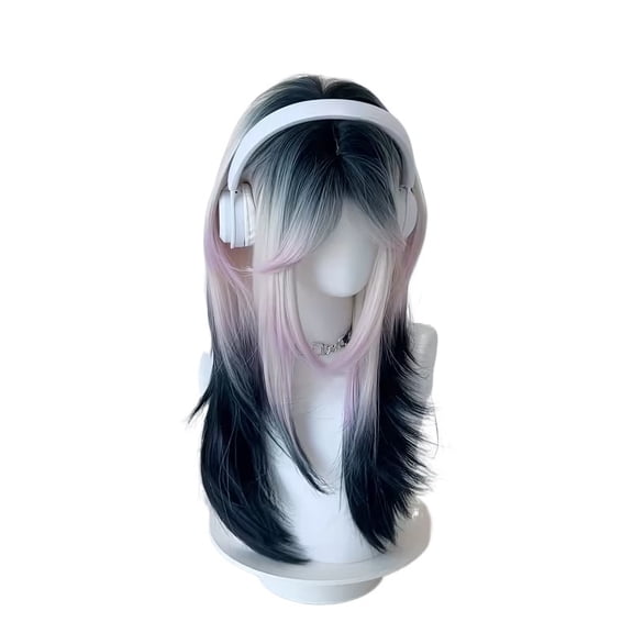 26-inch gradient pink and purple women's wig with mid-parted bangs, high-level wolf tail mullet European and American style party wig