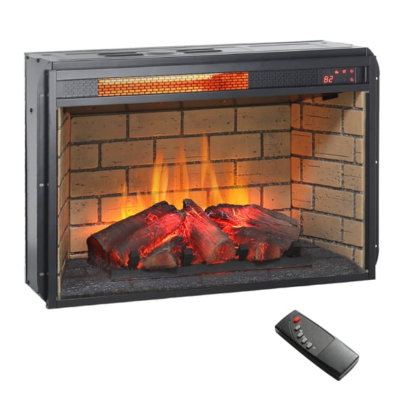 26 inch infrared quartz heater fireplace insert -woodlog version with brick