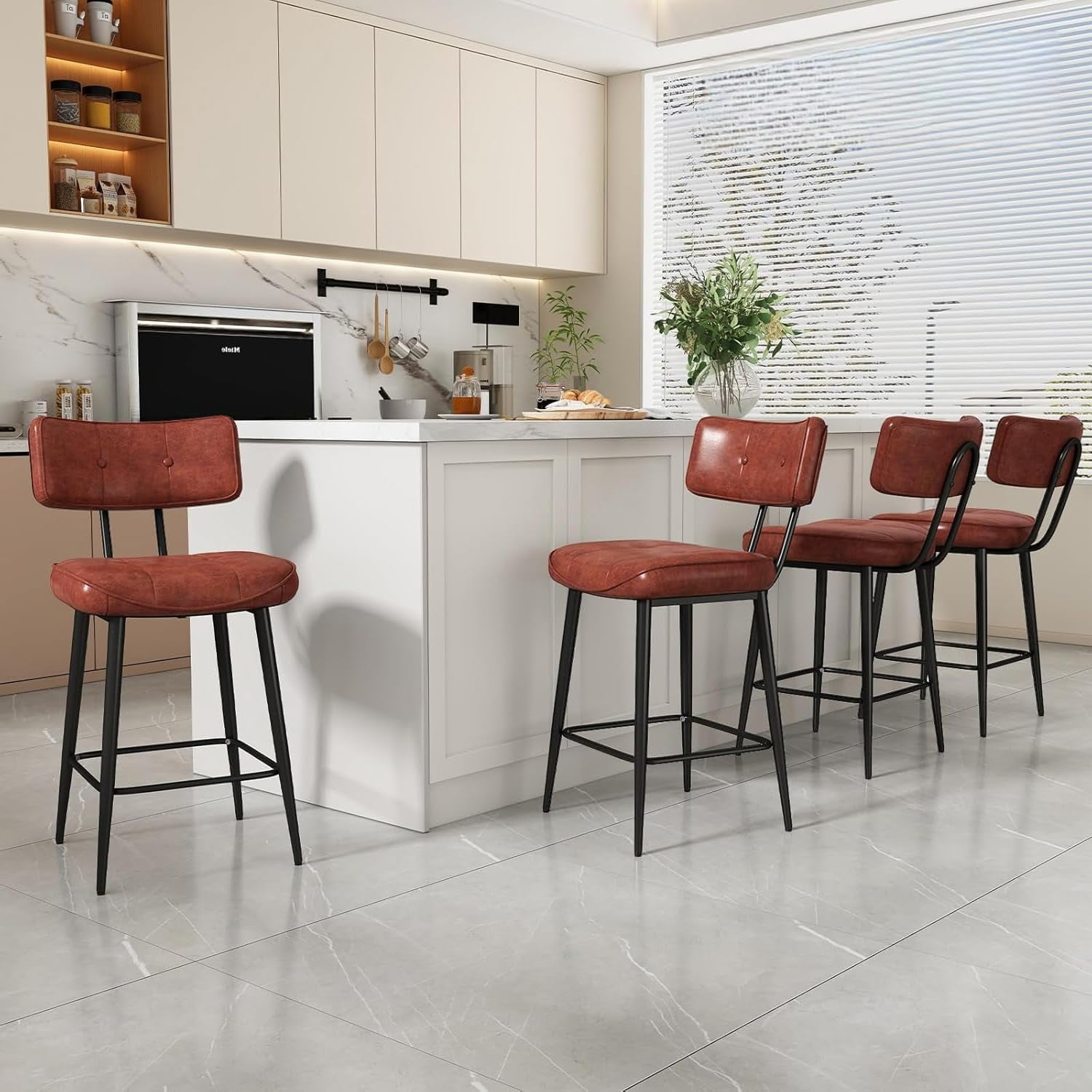 26 inches Counter Height Bar Stools with Back, Leather Counter Stool ...