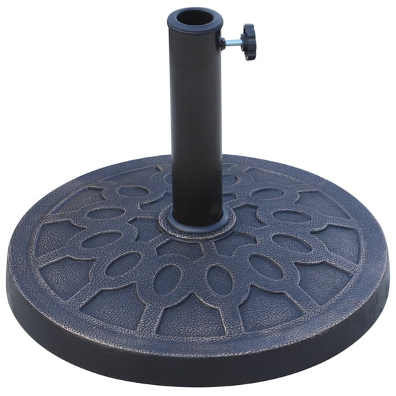 26 lbs Round Resin Umbrella Base Stand Heavy Duty Market Parasol Holder with Decorative Pattern for 1.5 and 1.89 Poles, Bronze, for Lawn Deck Backyard Garden Patio