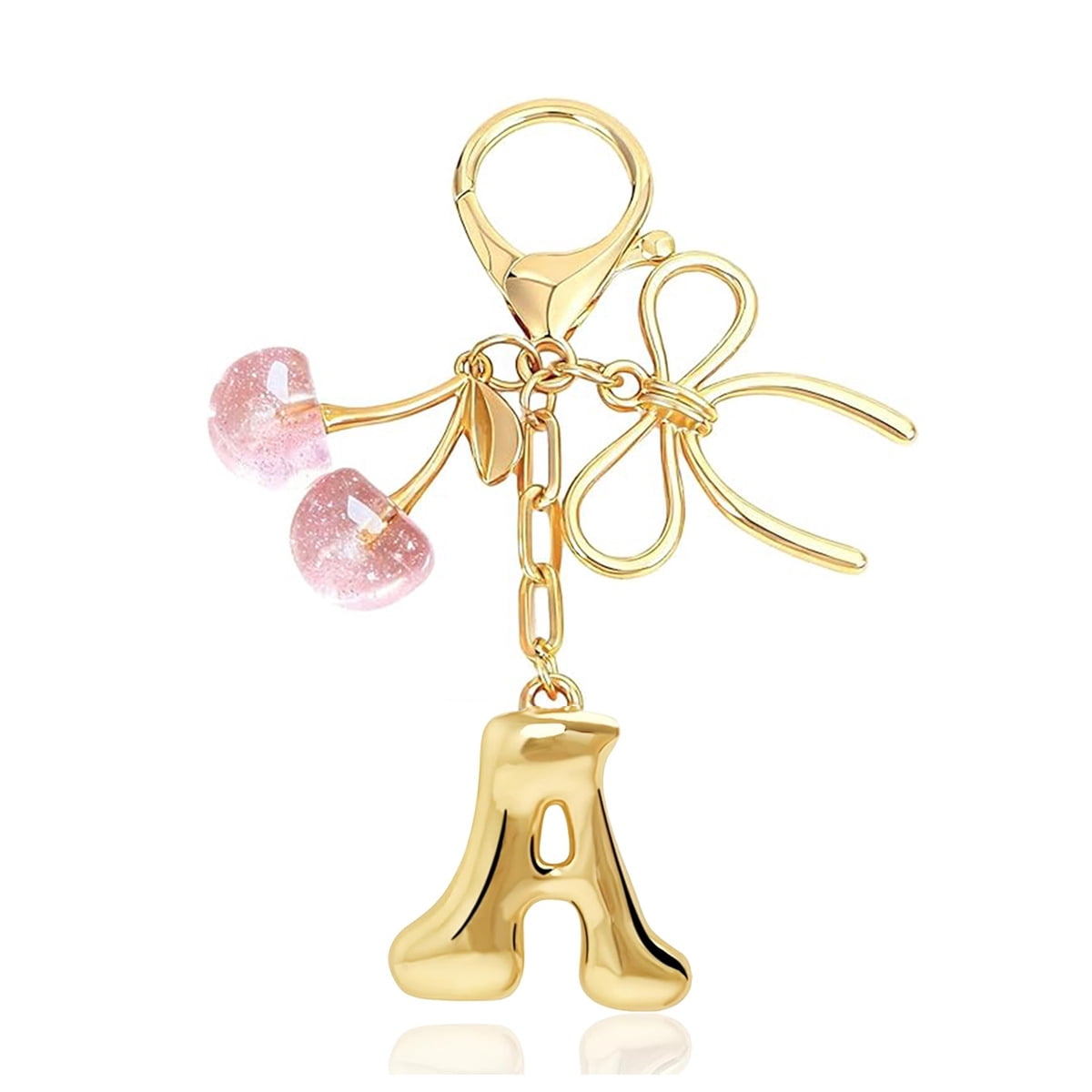26-letter keychain with bow and cherry design, girl's bag pendant ...