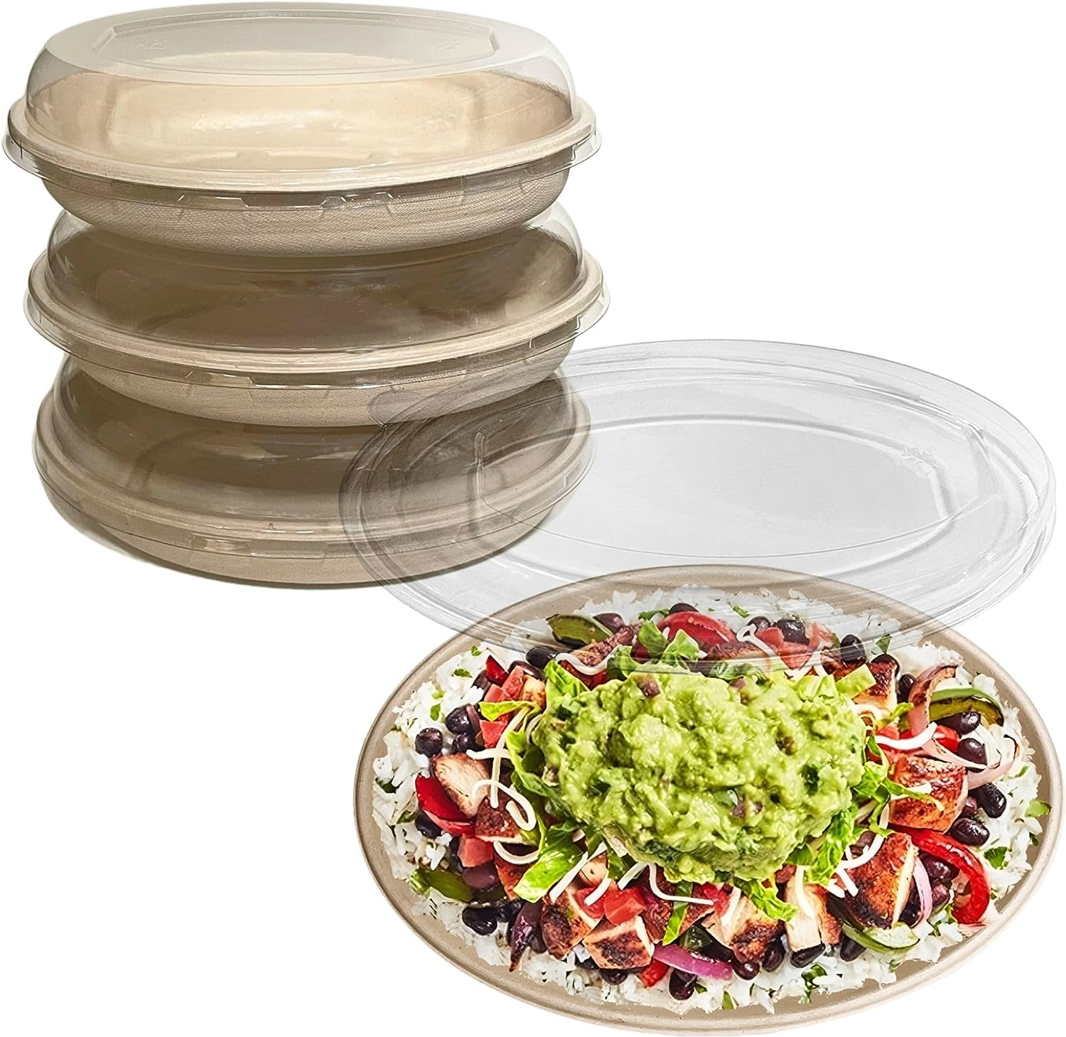 26 oz Disposable Compostable Fiber Oval Burrito Bowls with Dome Lids ...