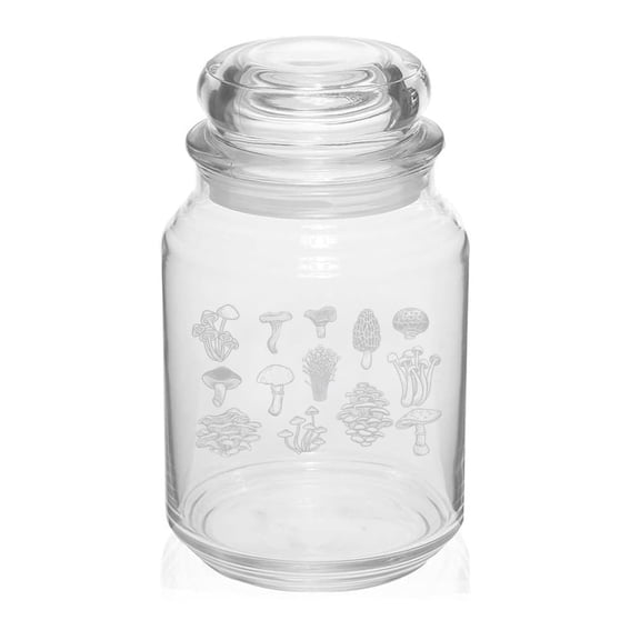 26 oz Glass Candy Jar Apothecary Storage Jar Gift All Kinds Of Mushrooms FULL