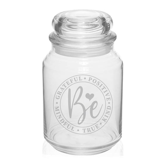 26 oz Glass Candy Jar Apothecary Storage Jar Gift Be Grateful Positive Kind Inspirational Motivational