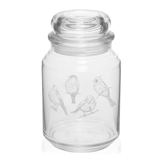 26 oz Glass Candy Jar Apothecary Storage Jar Gift Bird Watching Goldfinch Tit Lark Cardinal
