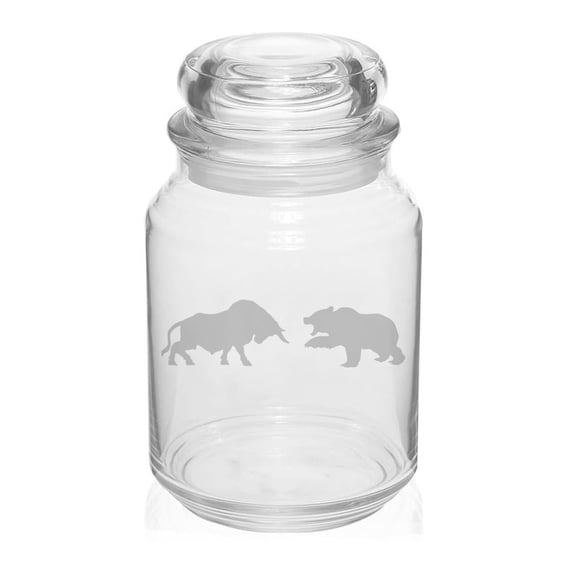 26 oz Glass Candy Jar Apothecary Storage Jar Gift Bull Vs Bear Stock Market Day Trader