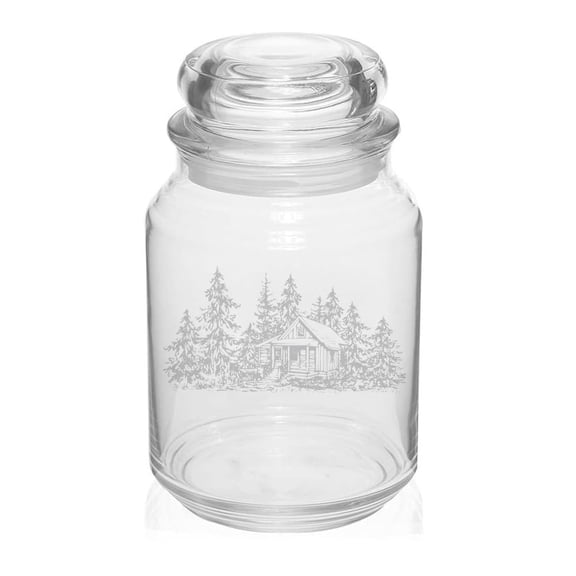 26 oz Glass Candy Jar Apothecary Storage Jar Gift Cabin In The Woods Forest