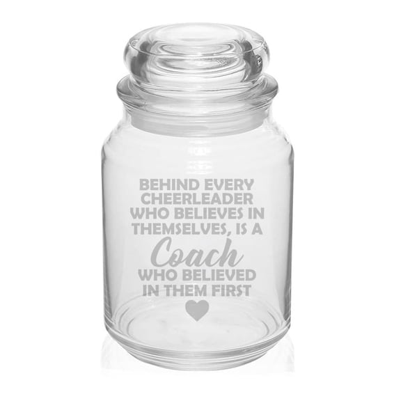 26 oz Glass Candy Jar Apothecary Storage Jar Gift Cheer Coach Cheerleader Coach