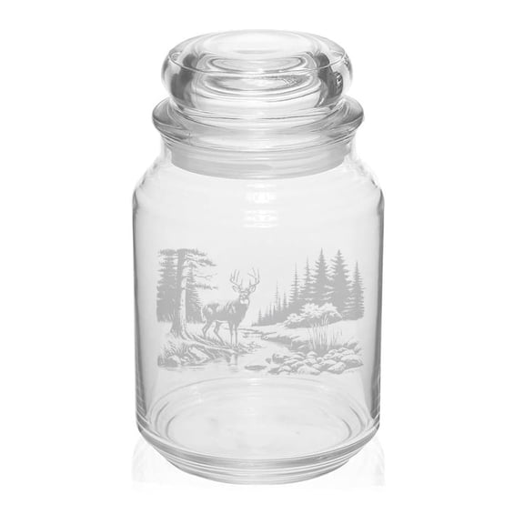 26 oz Glass Candy Jar Apothecary Storage Jar Gift Creekside Buck In Forest