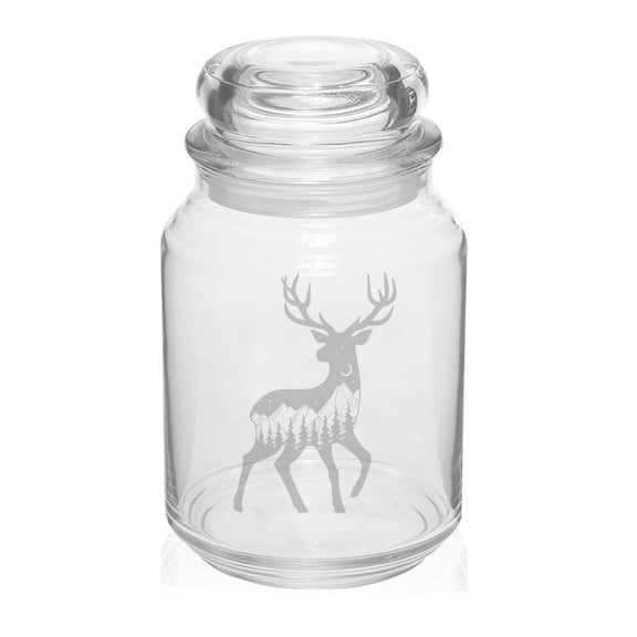 26 oz Glass Candy Jar Apothecary Storage Jar Gift Deer Forest Mountains Stars