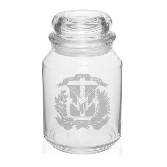 26 oz Glass Candy Jar Apothecary Storage Jar Gift Dominican Republic Crest