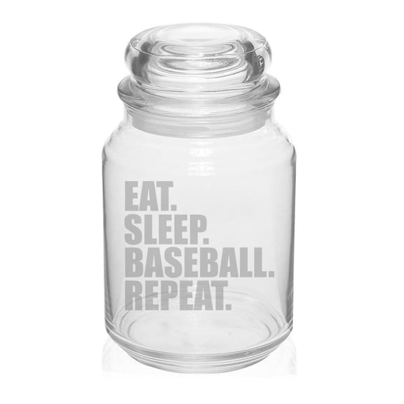 26 oz Glass Candy Jar Apothecary Storage Jar Gift Eat Sleep Baseball Repeat
