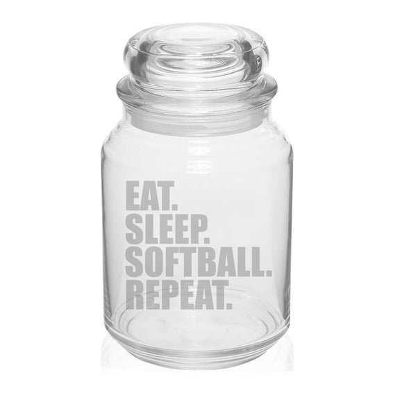26 oz Glass Candy Jar Apothecary Storage Jar Gift Eat Sleep Softball Repeat