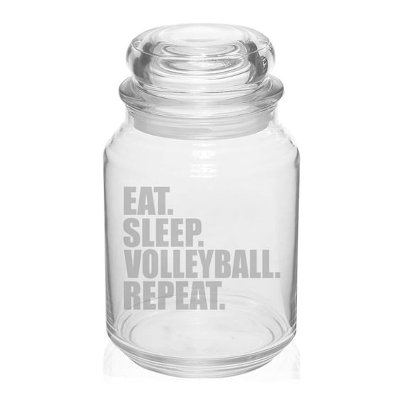 26 oz Glass Candy Jar Apothecary Storage Jar Gift Eat Sleep Volleyball Repeat