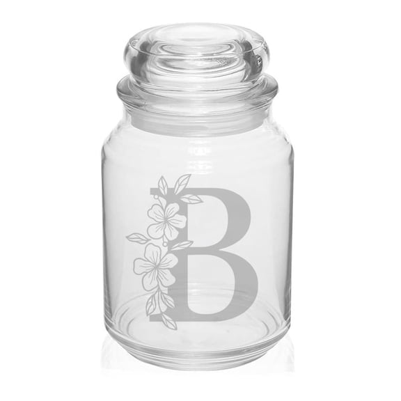 26 oz Glass Candy Jar Apothecary Storage Jar Gift Floral Monogram Letter B