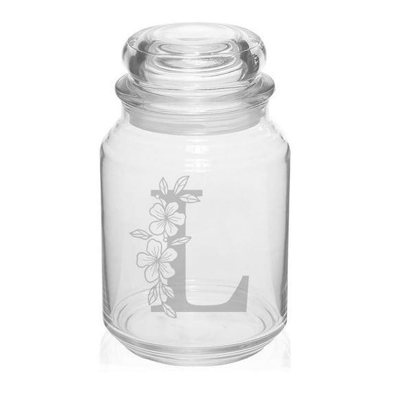 26 oz Glass Candy Jar Apothecary Storage Jar Gift Floral Monogram Letter L