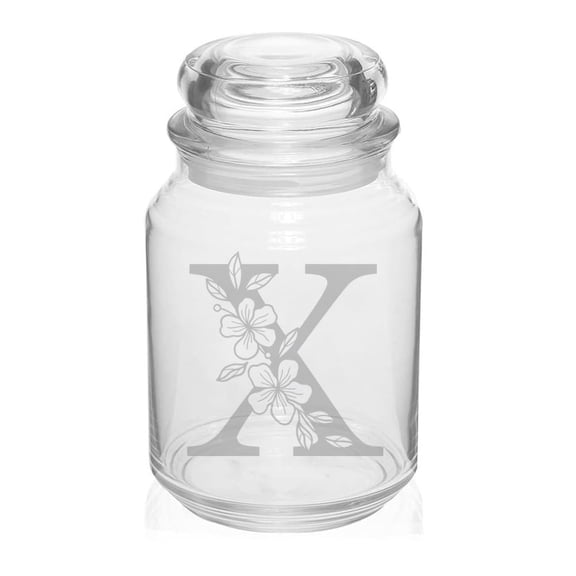 26 oz Glass Candy Jar Apothecary Storage Jar Gift Floral Monogram Letter X