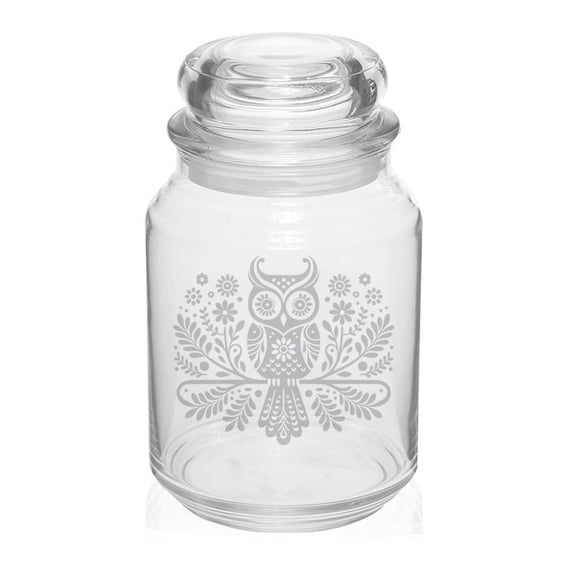 26 oz Glass Candy Jar Apothecary Storage Jar Gift Folk Art Owl