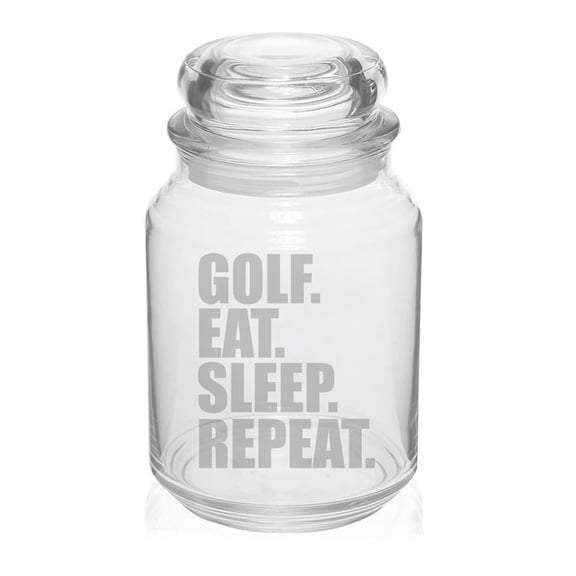 26 oz Glass Candy Jar Apothecary Storage Jar Gift Golf Eat Sleep Repeat
