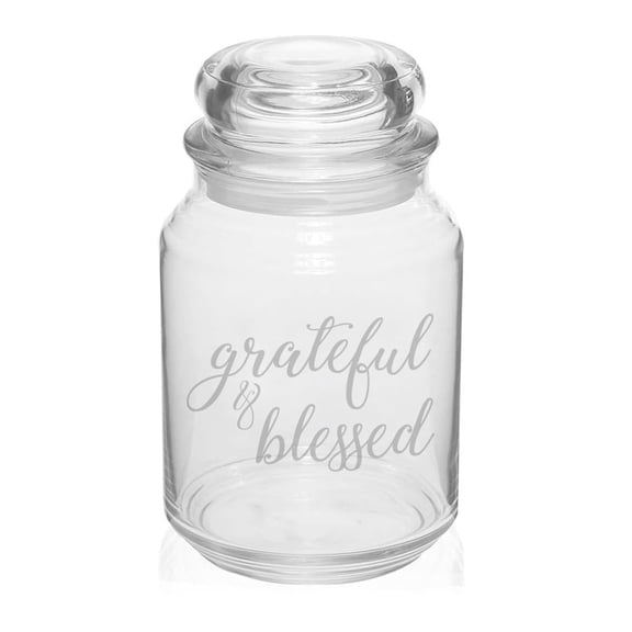 26 oz Glass Candy Jar Apothecary Storage Jar Gift Grateful & Blessed Thanksgiving Fall