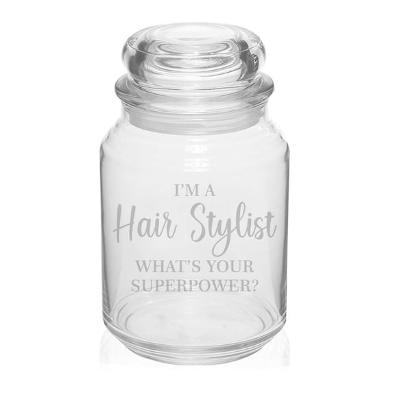 26 oz Glass Candy Jar Apothecary Storage Jar Gift Hair Stylist Superpower Funny