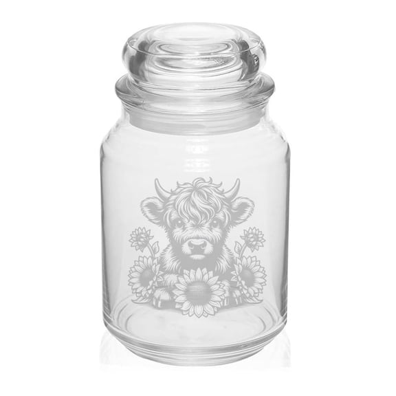 26 oz Glass Candy Jar Apothecary Storage Jar Gift Highland Cow With Sunflowers