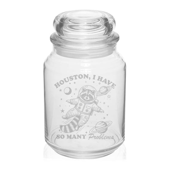 26 oz Glass Candy Jar Apothecary Storage Jar Gift Houston I Have So Many Problems Raccoon Funny